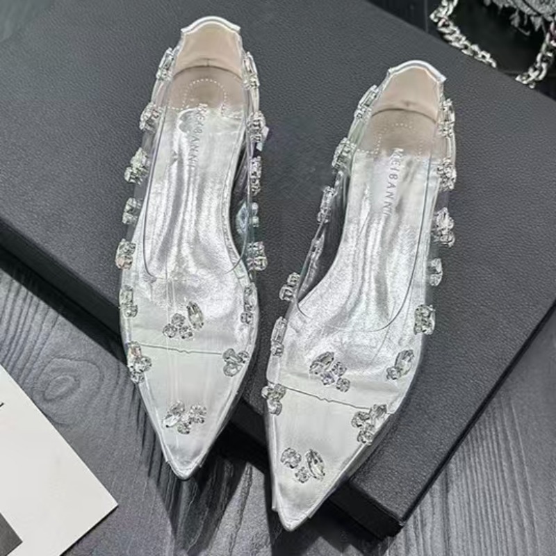 Pointed Toe Flat - 2026 Przezroczyste PVC Szpilki z Cyrkoniami,