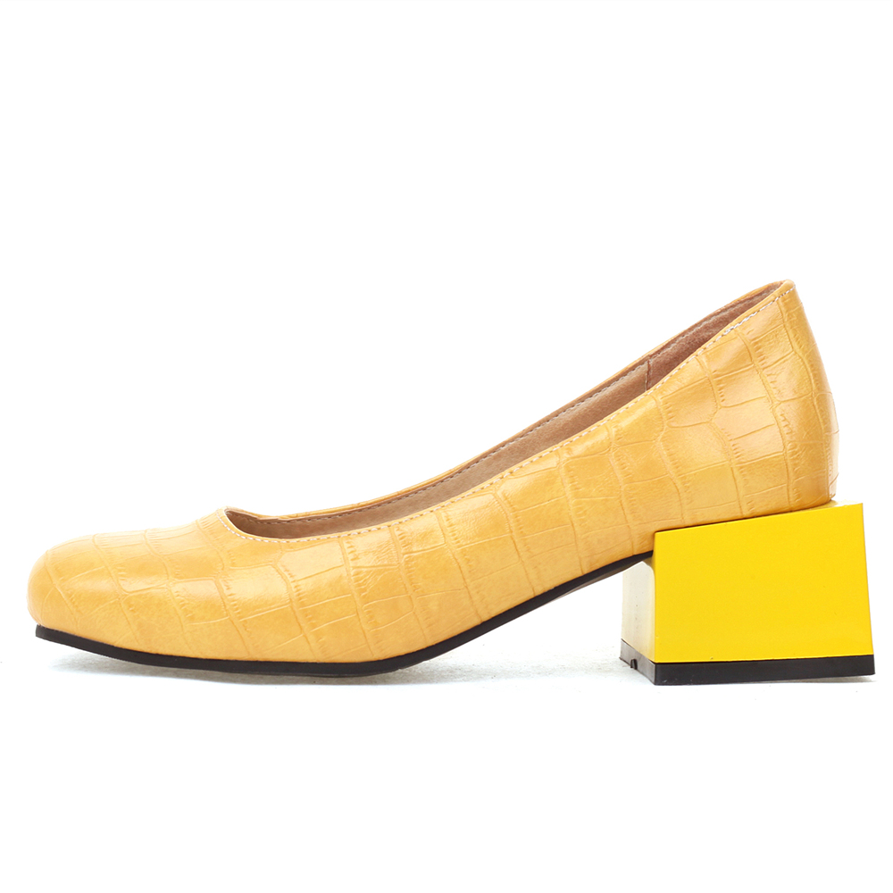 Women'S Shoes Yellow - Kwadratowe Niskie Obcasy Buty Eleganckie Czerwone
