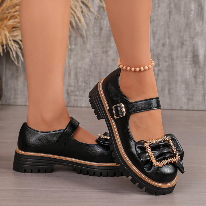 Women'S Shoes Loafers Black - Słodkie buty Mary Jane z grubą