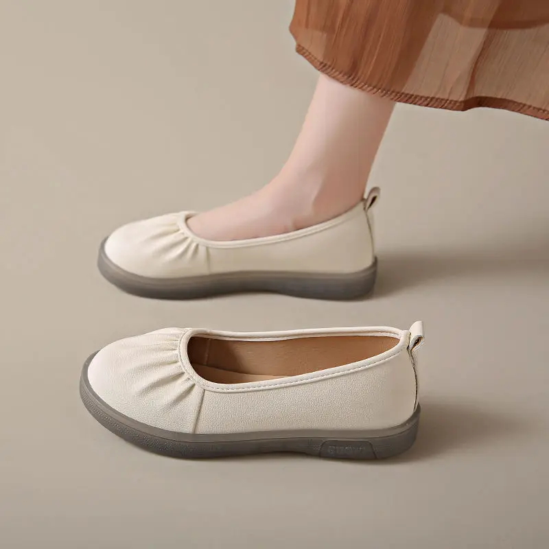Women Shoes Quick Delivery - Damskie baleriny z marszczeniami na obcasie,