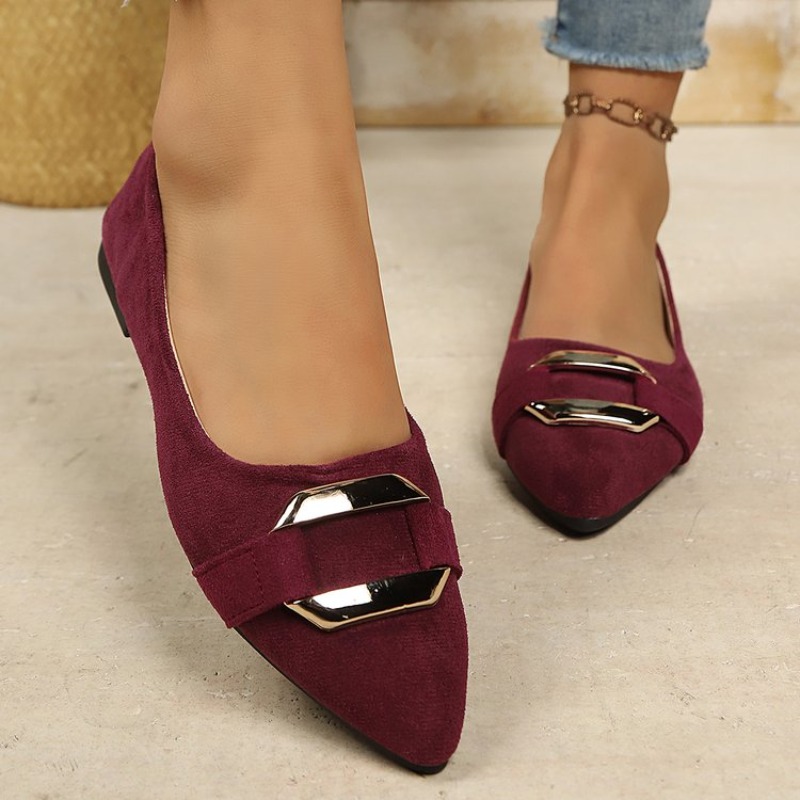 Pointed Toe Flat - Damskie zamszowe baleriny z ostrym noskiem,