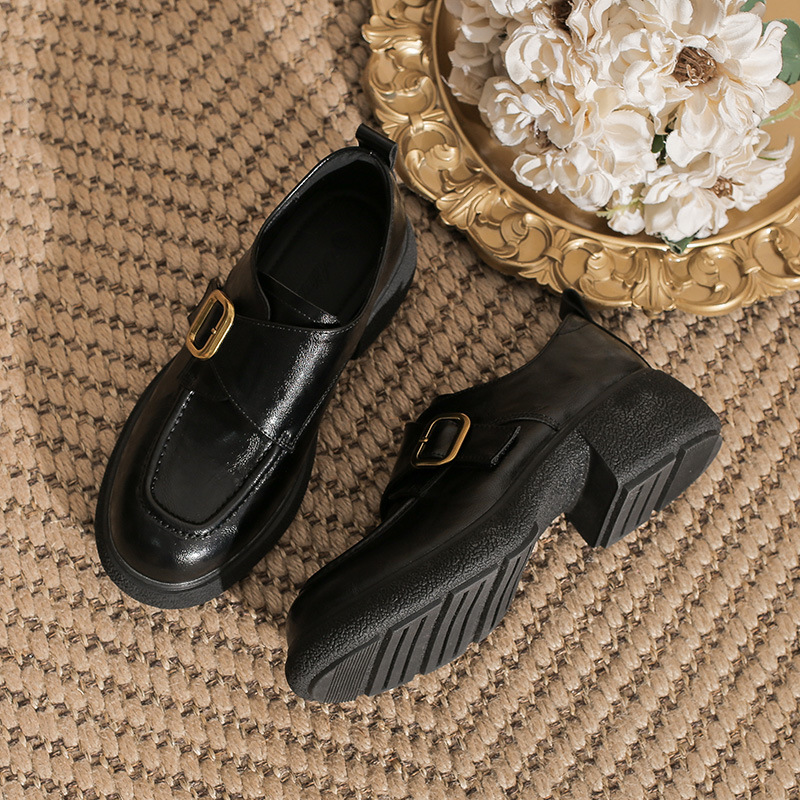 Women'S Shoes Loafers Black - Damskie czarne mokasyny w brytyjskim stylu