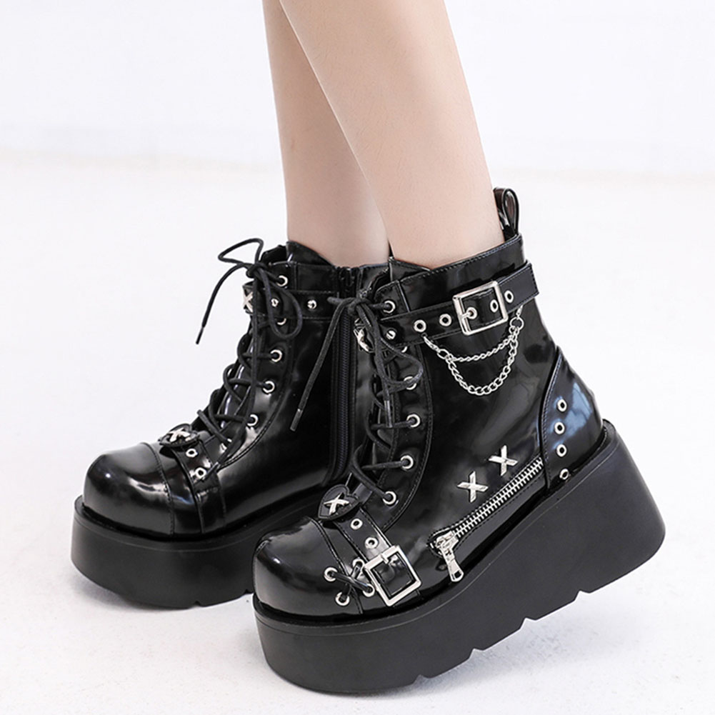 Wedge Heeled Sneaker - Nowe damskie botki gotyckie na platformie,