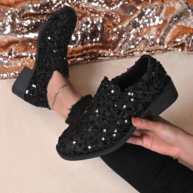 Czarne cekinowe damskie mokasy – Women'S Shoes Loafers Black recenzja i cena