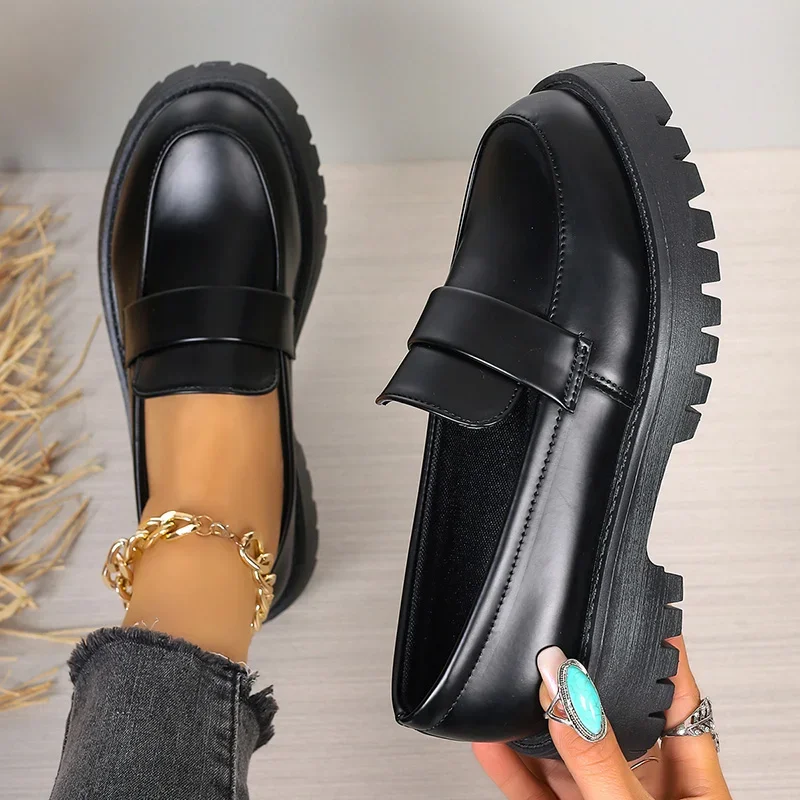 Czarne platformowe mokasyny w  – Women'S Shoes Loafers Black recenzja i cena